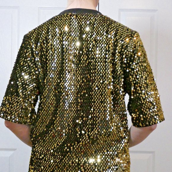Tu Gold Sequins Blouse Women Size 8 Party Top Cocktail Dinner Dance Date Night - Picture 3 of 13